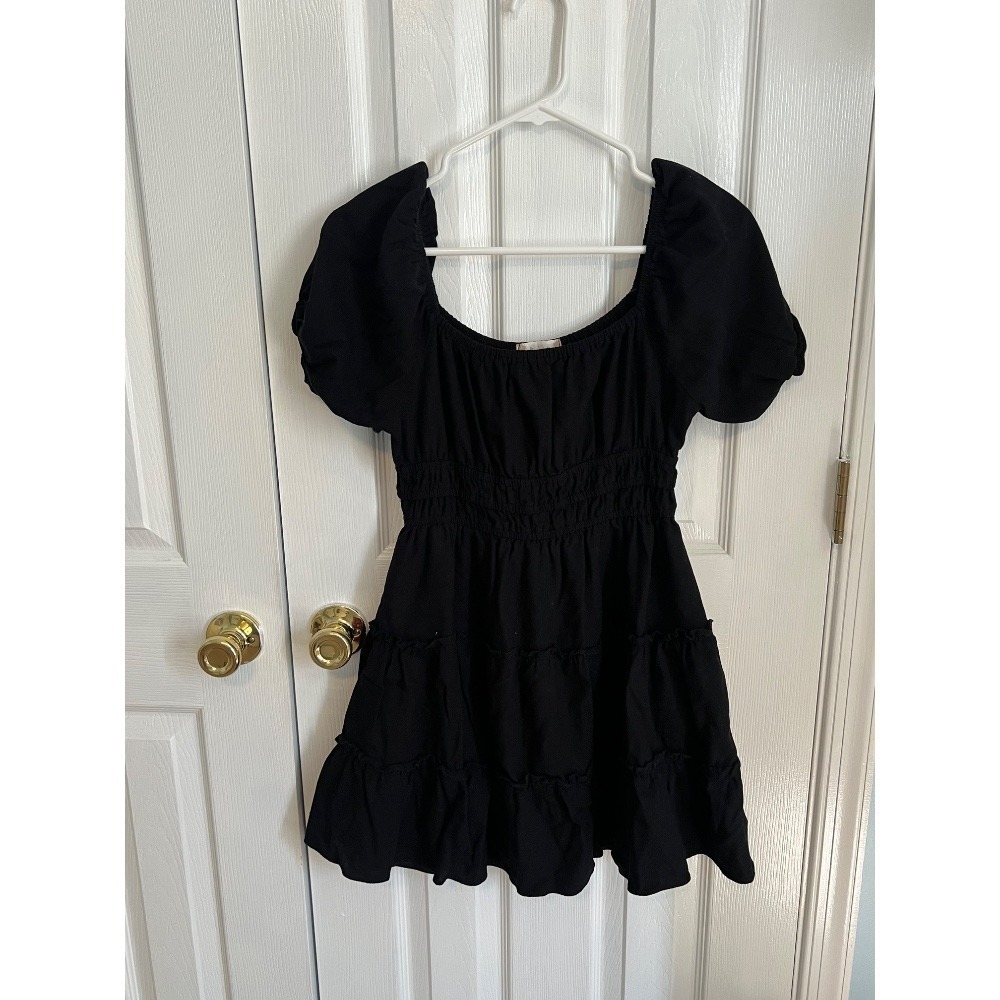 Altar'd‎ State Women's Medium Black Puffer Sleeve Linen Mini Dress
